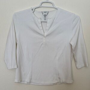 Jones New York Women's White 3/4 Sleeve Shirt With Button Detail